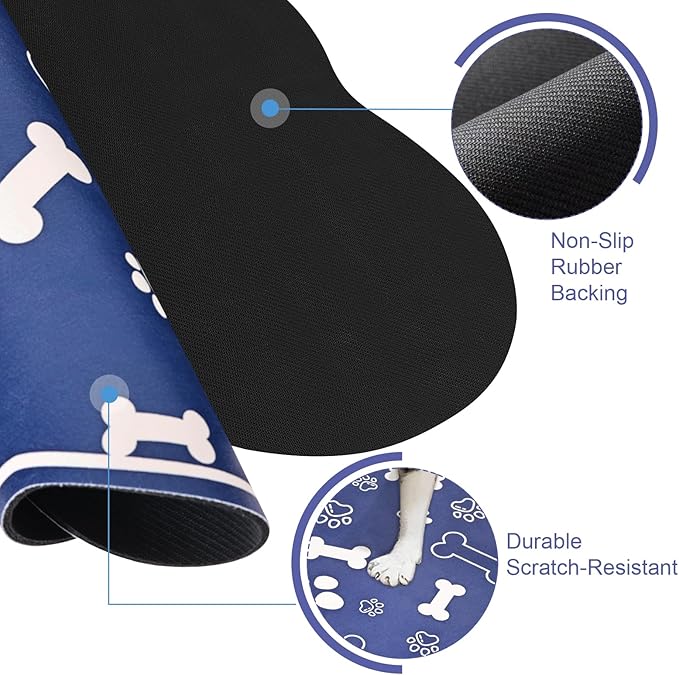 Dog Cat Mat for Food and Water,Rapid Absorbent Pet Feeding Mat, Bone Shaped Dog Placemat Bowl Mat with Rubber Backing,No Stains Pet Food Mats Indoor, Pet Accessories Supplies,Blue 16"×24"