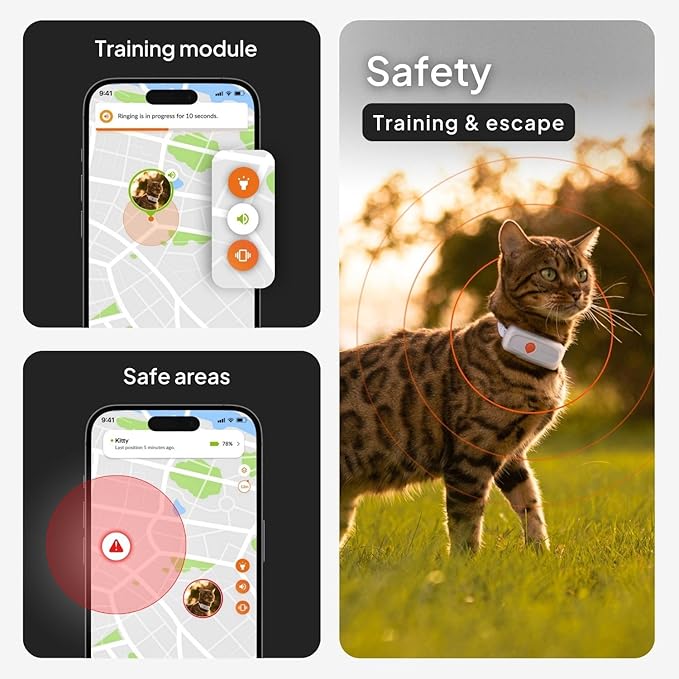Weenect Cat XS - New GPS Tracker for Cats | Real-time Mini GPS Tracker for Cats | Smallest Model on The Market | Collar Included | Subscription Required (Black, Tracker XS)