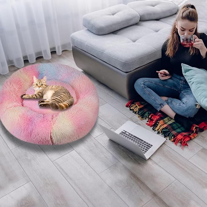 Cat Beds for Indoor Cats,20 Inch Dog Bed for Small Melium Large Dogs, Washable-Round Pet Bed for Puppy and Kitten with Slip-Resistant Bottom