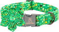 Lionheart glory St. Patrick's Day Dog Collar with Flower Dog Collars for Small Dogs, Heavy Duty Green Collars Bows Lucky Clover Shamrock Pet Collar Flower Puppy