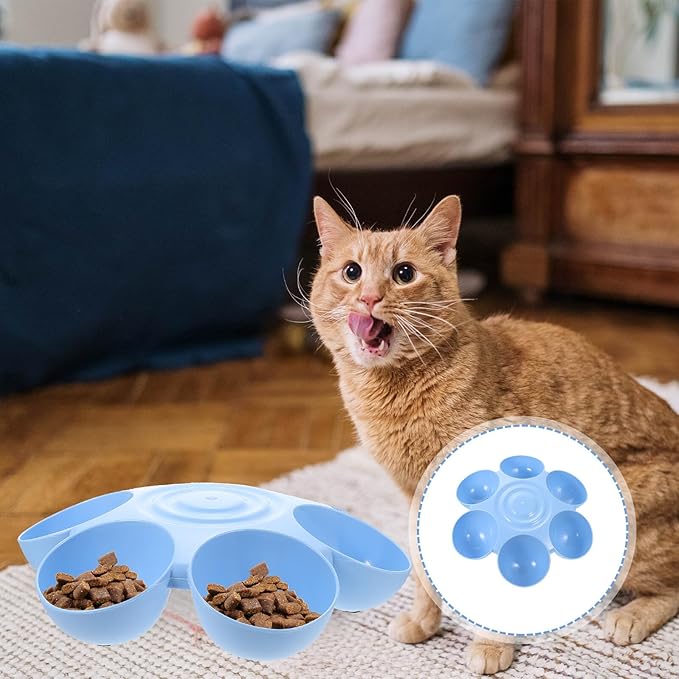 GLEAVI Multiple Pet Feeder Bowl with Compartments, Plastic Pet Food and Treats Dispenser for Dogs and Cats, Blue Indoor Puppy and Kitten Feeding Dish for Home Use