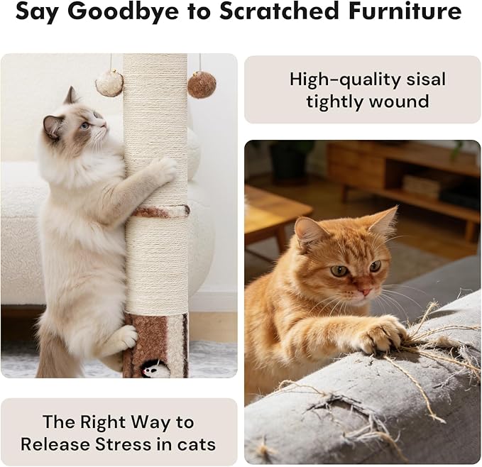 34inches Tall Cat Scratching Post with Cat Ball Track Toy Heavy Duty and Thicker Large Diameter Natural Sisal Cat Scratcher Post for Large Cats and Small Cats Protect Your Furniture