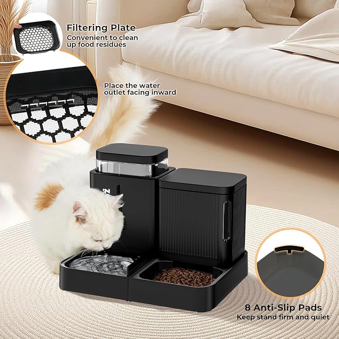 Gravity Cat Feeder and Water Dispenser, 2 in 1 Cat Self Feeder with 180 Degree Rotatable, Automatic Feeding Large Capacity for Small Medium Dog Puppy Kitten, White & Green, 0.8 Gallon x 2