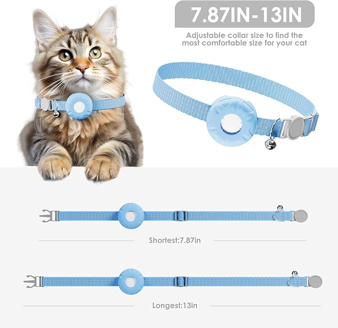 Cat GPS Tracker, Waterproof Pet GPS Tracker for Cats, Cat Tracker Collar with Safety Elastic Buckle, Works with Any Collar,Compatible with Apple Find My App (Only iOS), No Monthly Fee, Blue