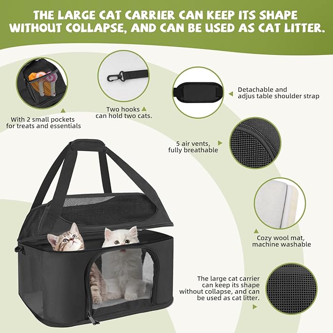 Premium Cat Carrier for Pets Up to 20 Lbs, Cat Travel Bag Soft-Sided Backpack Pet Carriers with Padded Shoulder Strap, Dog Carrier for Small Dogs Puppy Carry Airline Approved, Black
