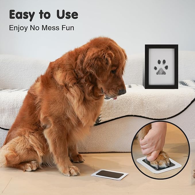 Inkless Paw Print Kit for Dogs,Cats & Babies - Clean Touch Dog Nose & Baby Handprint Kit,Mess Free Dog Paw Print Kit,2-Pcs Ink Pads & 1 Wooden Frame - Keepsake Gifts for Pet Lovers,New Moms