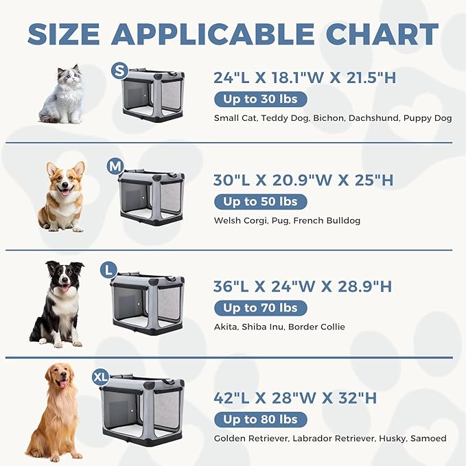 DUMOS Dog Crate 30 Inch Travel Cat Pet Carrier for Small Medium, Portable Foldable Soft Pet Crate with Storage Bag & Washable Pad for Indoor Outdoor Dog Kennel Carrier (M-50lbs, Grey)