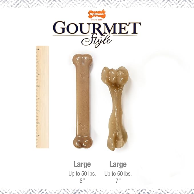 Nylabone Gourmet Style Strong Chew Toy Bundle, Toys for Dogs, Baby Back Ribs & Aged Cheddar Flavor, Large - Up to 50 lbs, 2 Pack