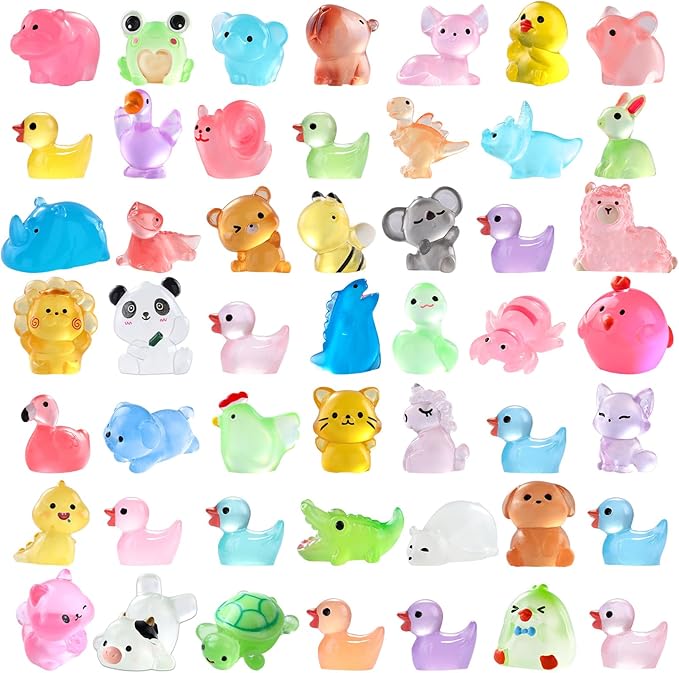 DIYDEC 60PCS Luminous Mini Resin Animals 60 Styles Miniatures Glow in The Dark Tiny Little Figures to Hide Small Duck Figures for Party Favors Bag Fillers Garden Dollhouse Decor