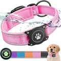 Airtag Dog Collar with Waterproof Air Tag Holder, Luminous Reflective, Soft Padded, Adjustable Nylon Pet Collar for Small Medium Large Heavy Duty Dogs,Pink, M