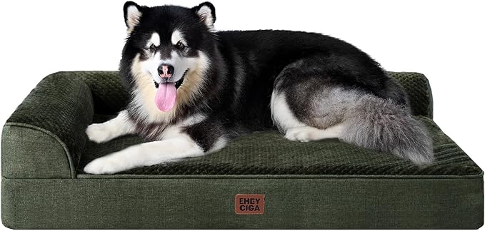 EHEYCIGA XXL Dog Bed Memory Foam, Orthopedic Giant Dog Bed Jumbo with Washable Removable Cover, Waterproof Pet Sofa Couch with Nonskid Bottom, 48x35x7.5, Dark Green