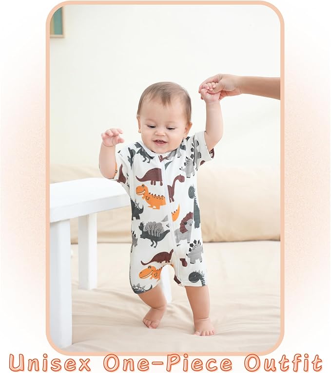 Unisex Summer Trendy 2-Pack Rompers Short Sleeve Zipped Bodysuit Infant Cotton Outfits