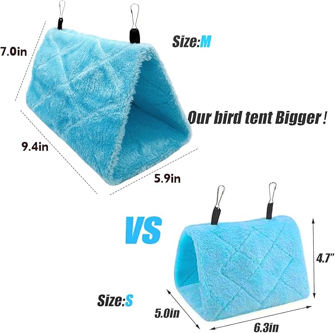 2Pcs Bird Tent Plush Hammock Warm Hut Hanging Nest for Cage 9.4''X5.9''X7.0'' Large Snuggle Sleeping Bed Parrot Hideaway Cave for Eclectus Parakeet Cockatiels Cockatoo Lovebird