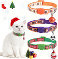 Christmas Cat Collar with Bells, Thanksgiving Cat Collar Breakaway, Halloween Kitten Collars for Girl Boy Cats, 3 Pack Fall Kitty Holiday Collars Adjustable 8-12inch