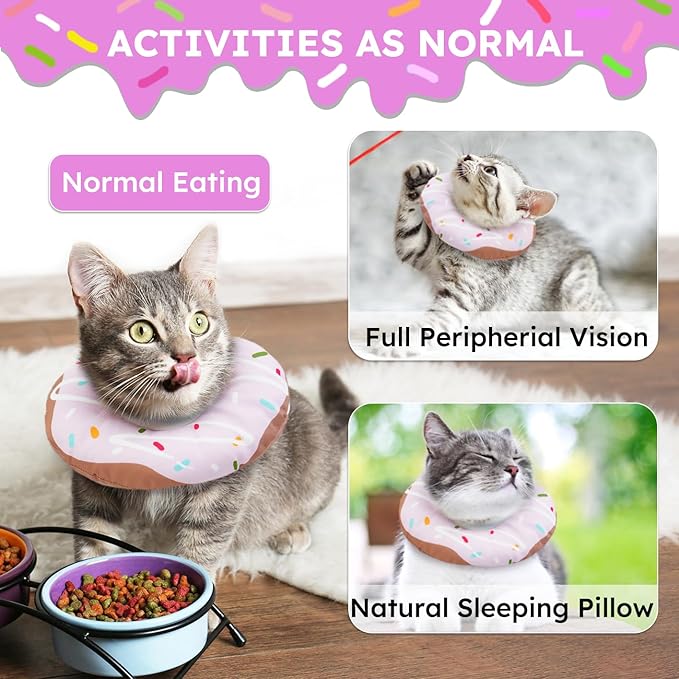 Cat Cone Collar Soft, Waterproof Cat Recovery Collars Spay Cones to Stop Licking Cute Donut E Collar After Surgery Anti-Lick Wound Healing Safety Elizabethan Collar for Kittens (Donut Purple, Large)