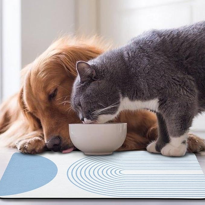 Dog Food Mats for Floors Waterproof, Cat Water Bowl Mats Pet Feeding Absorbent Mat Placemats for Food and Water Blue Bohemia 12 * 20 inch
