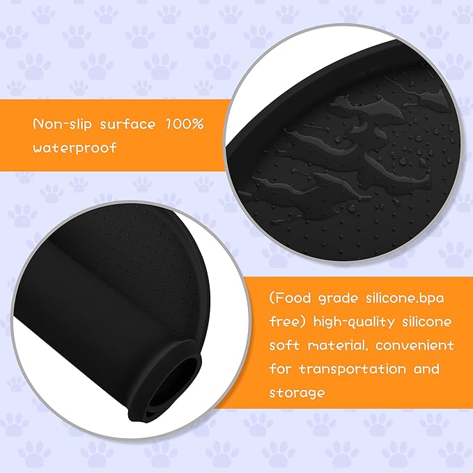 100% Waterproof 0.5" Raised Edge BPA Free Silicone Dog Food Mat, Pet Cat Feeding Mats Contain Spills Protects Floors, Placemats for Cats and Dogs Water Bowl Dishwasher. (Large/XL, Black)
