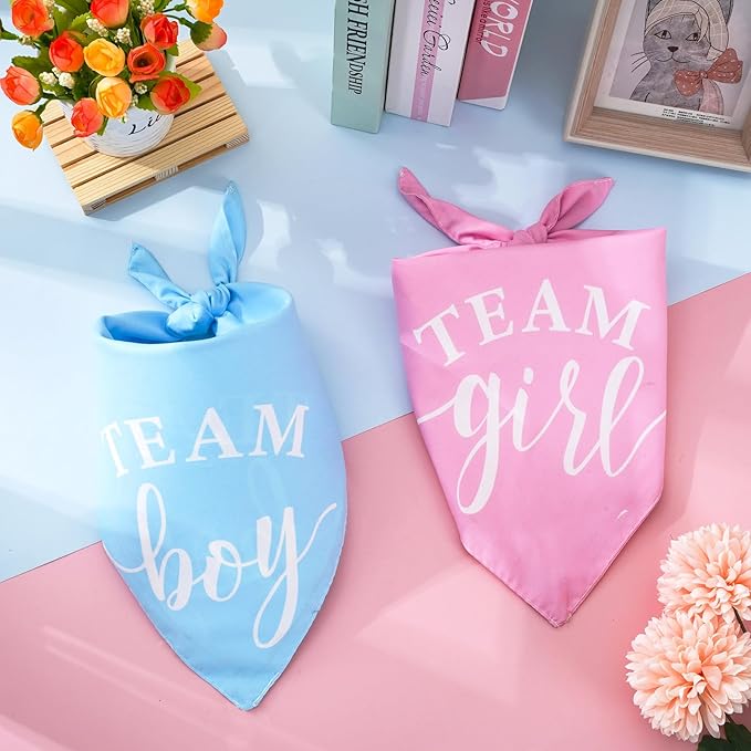 Whaline 2 Pack Gender Reveal Dog Bandana Team Boy Team Girl Triangle Pet Scarf Pink Blue Pregnancy Announcement Pet Neckerchief for Pets Daily Wear Photo Prop Party Supplies, 26.8 x 17.7 x 17.7 Inch