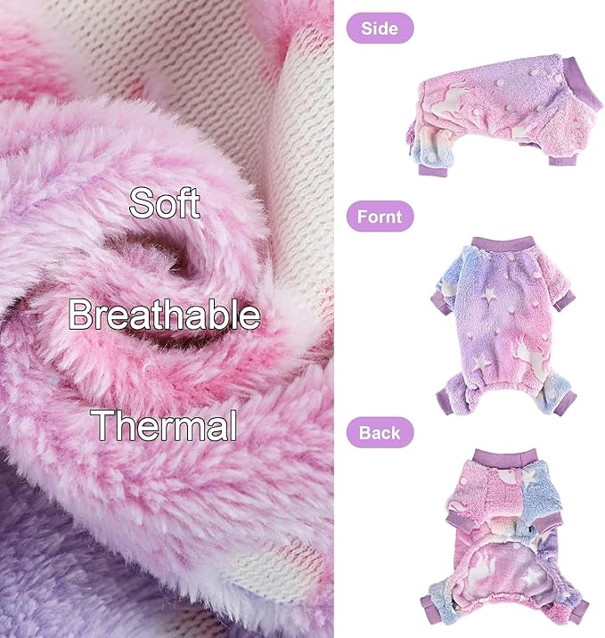 Small Dog Pajamas Pjs Sweater Cute Extra Small Dog Clothes, 4 Legs Puppy Jumpsuit, Warm Winter Fleece Doggie Onesies Pet Apparel Outfits for Chihuahua Yorkie Cat, Pink, XXXS