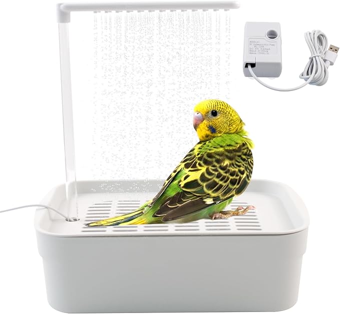 Automatic Bird Shower with Pump,Electric Bird Bath for Cage Water Circulated Indoor Parrot Bath Shower with USB Power Plug Bathwater Cycle Conure Bathtub for Parakeet Cockatiel Lovebird
