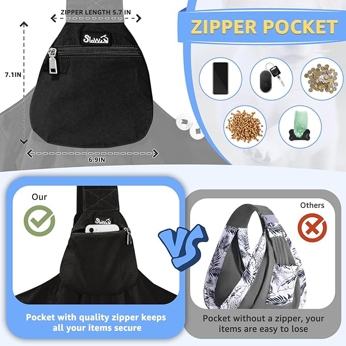 SlowTon Dog Carrier Sling - Thick Padded Shoulder Strap Adjustable Dog Carriers for Small Dogs, Puppy Carrier Purse for Pet Cat with Front Zipper Pocket Safety Belt Machine Washable Waterproof Black L