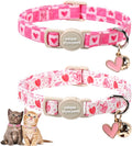 Unique Style Paws Pink Kitten Collars,Cute Valentine Cats Collar with Bell,Kitten Collar Breakaway Buckle with Heart Pattern,Adjustable Valentine Cat Collars,Ideal Gift for Boy Girl Cats
