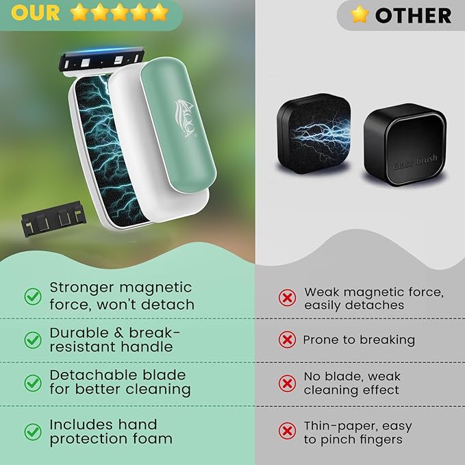 AQQA Aquarium Magnet Glass Cleaner - Enhanced Magnetic Fish Tank Cleaner with 2 Types of Blades, Self-Floating Aquarium Glass Scrubber Algae Scrapers for up to 0.63" Thick Glass/Acrylic Aquariums (L)