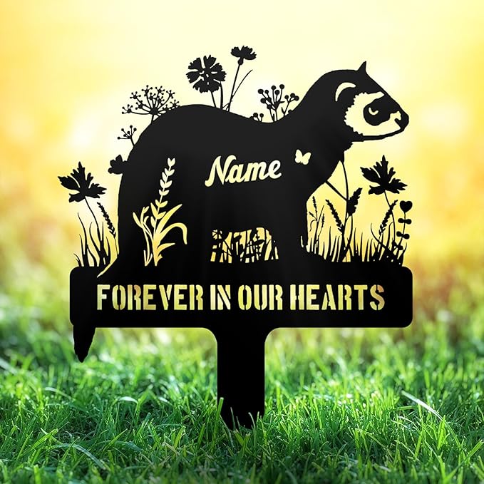 Personalized Metal Ferret Memorial Stake – Custom Pet Grave Marker Tombstone, Ferret Remembrance Plaque, Outdoor Garden or Graveside Sympathy Sign Decor, Pet Loss Gifts