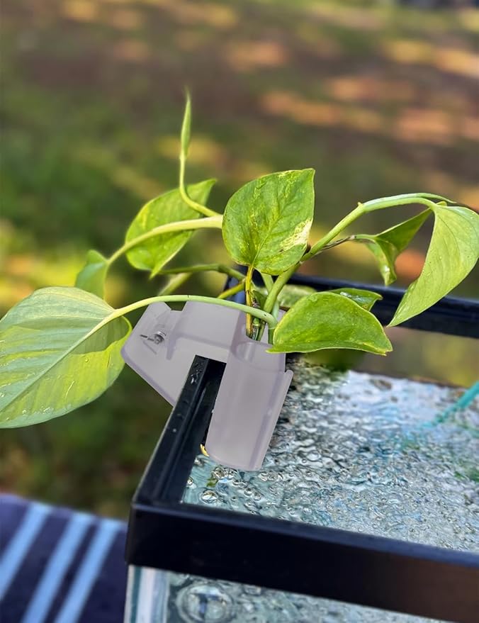 4 Pk Upgraded Aquarium Plant Holder, 3-Hole Hanging Aquarium Plant Holder with Clip, Suitable for Fish Tank Plant Potting, Aquarium Decoration, White