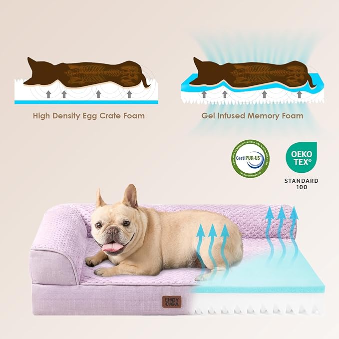 EHEYCIGA Memory Foam Dog Bed Large Size Dogs, Orthopedic Dog Bed Large with Washable Removable Cover, Waterproof Pet Sofa Couch with Nonskid Bottom, 36x27x6, Lilac