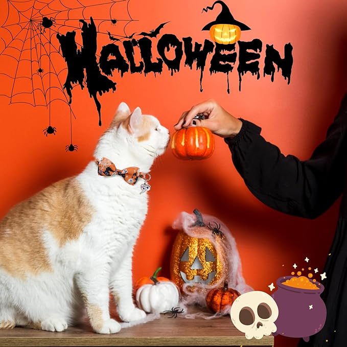 SCENEREAL Halloween Cat Collar Breakaway 3 Pack, Safety Collars, Pet Accessory for Outdoor and House Cats Kittens, Orange Purple
