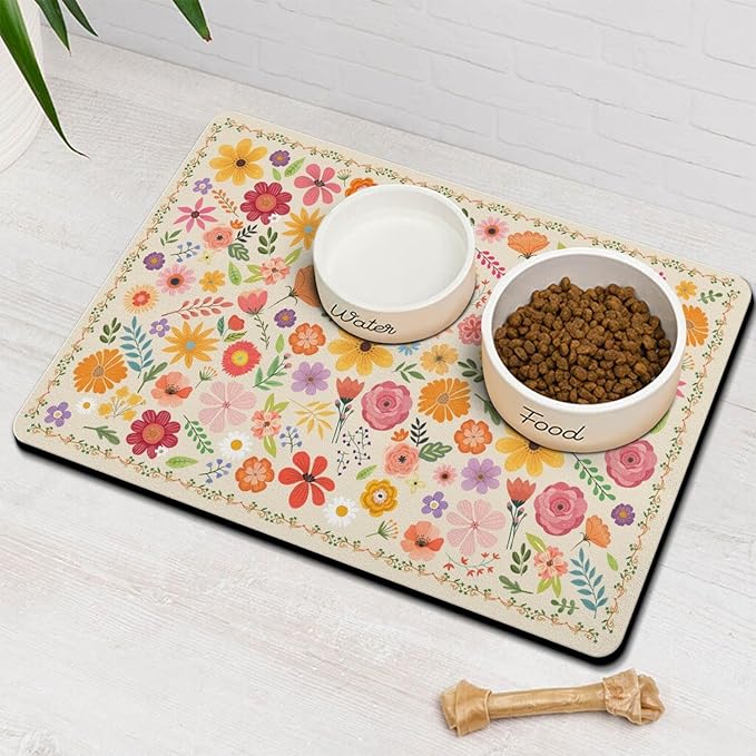 Pet Feeding Mat for Floors Waterproof Dog Mat for Food and Water Absorbent Quick Dry Non Slip mat for Cat Bowls