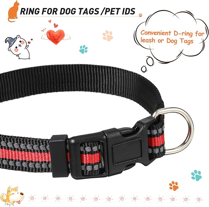 Weewooday 3 Pieces Reflective Dog Collar Nylon Adjustable Quick Release Pet Collars for Dogs(Large)