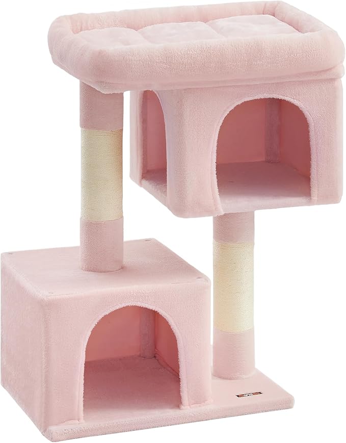 Feandrea Cat Tree, 40.6-Inch Cat Tower, Plush Condo for Extra Large Cats up to 44 lb, Large Perch, 2 Caves, Scratching Post, Jelly Pink UPCT614P01