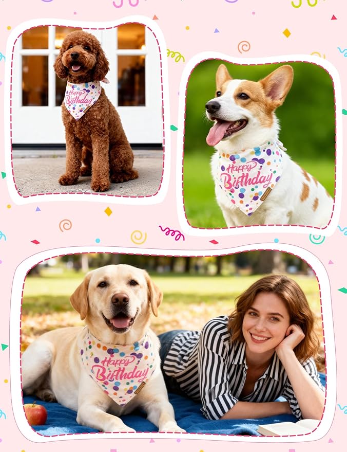 Luxury Double-Layer Dog Birthday Bandana – Handmade, Silk-Soft Polyester for All Dog Sizes | Birthday & Party Outfit | Gift-Ready Pet Accessory(Happy Birthday, Small)