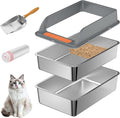 Stainless Steel Sifting Litter Box with Lid, Medium Sifting Cat Litter Box for Pine Pellets & Big Cats,Metal Pellet Sifter Litter Pan System for Odor Control,Sifting Box Liners & Scoop