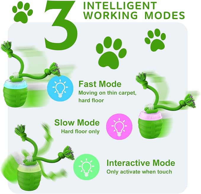 Interactive Dog Toy, [Newly Upgraded] Motion Activated Rolling Squeaky Ball for Medium/Large Dogs, Automatic Moving Dogs Ball for Boredom, USB Rechargeable(Green)