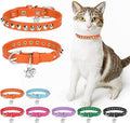 Leather Cat Collars for Boy Girl Cats with Bell and Safety Elastic Belt, Personalized Rivets Stud Adjustable Safe Buckle Collar with Skull Charm for Kitty Small Pets, Halloween Cat Collar