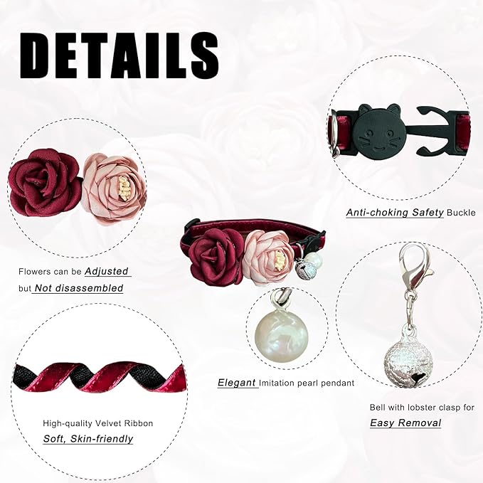 Fupo Cat Collar Breakaway with Flower for Girl Cats Kitten Puppy (Red)