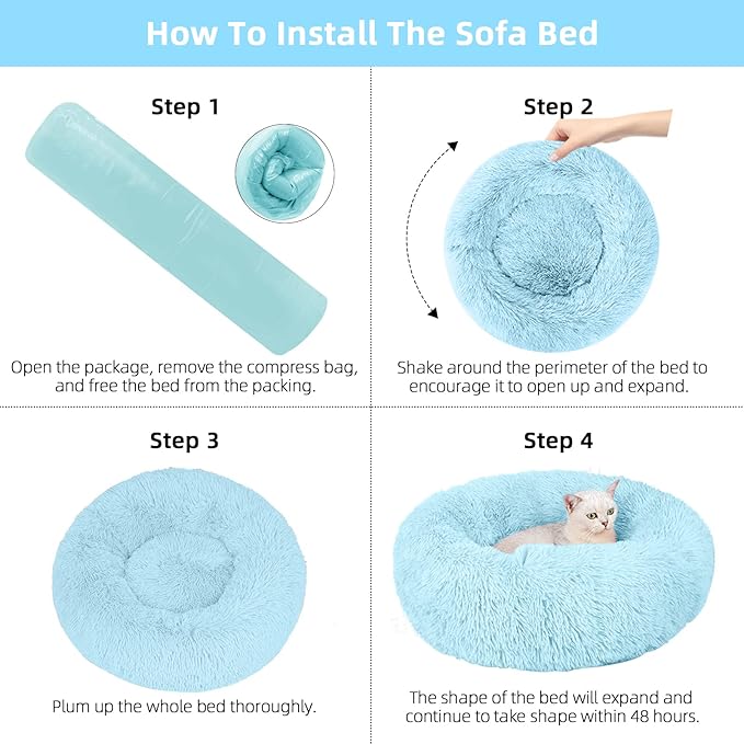 Cat Beds for Indoor Cats,24 Inch Dog Bed for Small Melium Large Dogs, Washable-Round Pet Bed for Puppy and Kitten with Slip-Resistant Bottom