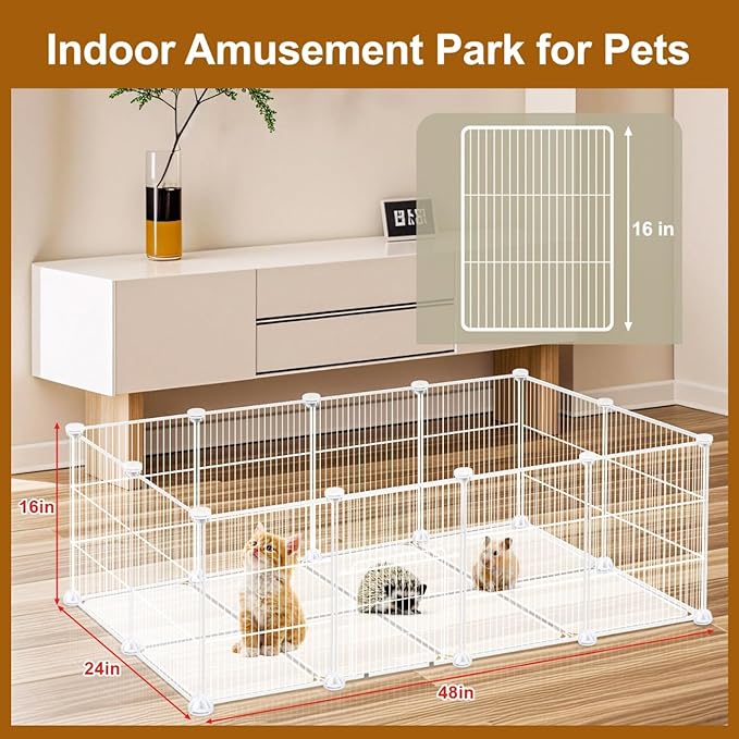 20 Panels Small Animal Playpen, Pet Playpen, C&C Cage for Guinea Pigs, Rabbit/Bunny Cage, Puppy Play Pen, Indoor Outdoor Portable Metal Wire Yard Fence(White)