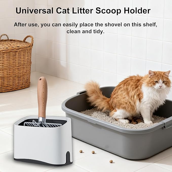 Cat Litter Scoop Holder, Universal Scooper Storage for Most Kitty Poop Shovel, Double-Layer Removable Pet Pooper Holder for Plastic/Metal Waste Scoops, Durable Fashion Desktop Trash Can, White