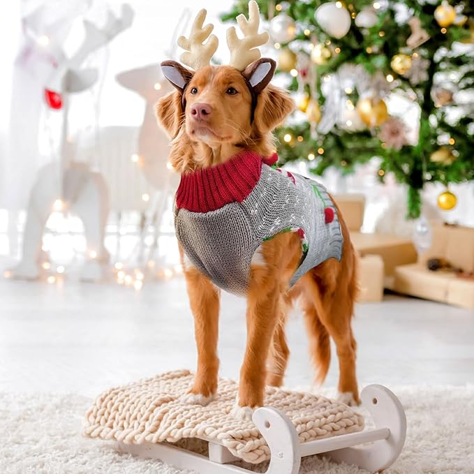Dog Cat Ugly Christmas Sweater Boy Girl Xmas Pet Clothes Holiday Puppy Costume New Year Gifts for Small Medium Large Dogs Outfits (XL, Grey Elf)