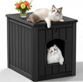Cat Litter Box Enclosure, Multi-Functional Hidden Cat Litter Box Furniture & Indoor Outdoor Cat House with Side Table Design, Openable Front Door & Raised Floor, Easy to Clean & Assemble, Black