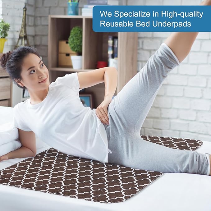 OUTCREATOR® Washable Bed Pads 34" x 36" (Pack of 4), Incontinence Mattress Protector, Anti-Slip Waterproof Underpads for Adults Kids Elderly Pets, Absorbency & Reusable Bedwetting Pads (Dark Brown)