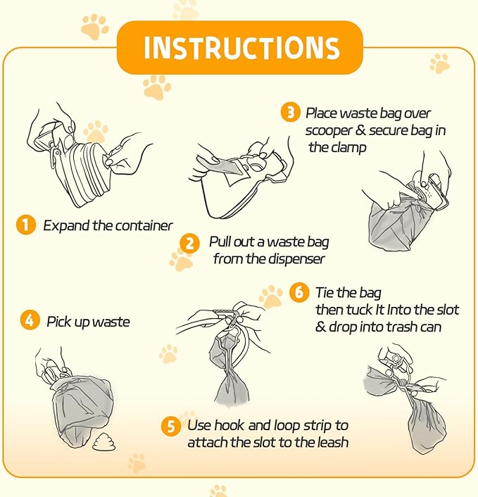 Large Pooper Scooper, Portable and Handheld Size for Walking Large and Small Dogs Outside Yard or Travel Outdoors, Pup Poop Scoop with Container and 30pcs Pet Waste Bag Attachment