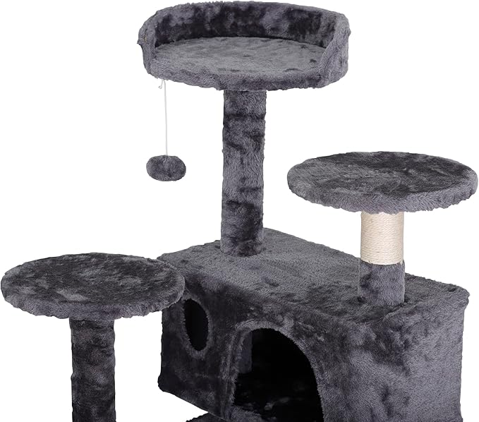 54-Inch Cat Tree for Large Cats, Sturdy Multi-Level Cat Tower with 2 Condos, Hanging Ball and Sisal Scratching Posts, Durable Cat Furniture for Indoor Cats (Dark Grey)