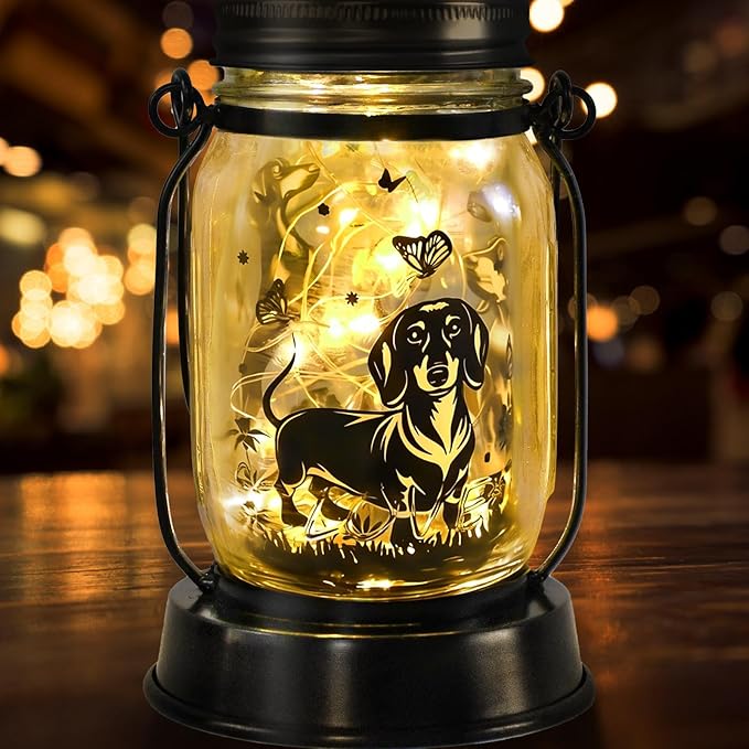 Dachshund Gifts for Women/Men Dachshund Solar Lanterns Mom Birthday Wiener Dog Lovers Lantern Pet Loss Sausage Dog Memorial Lights Solar Garden Decoration for Yard, Patio,Backyard,Porch Torches Lights