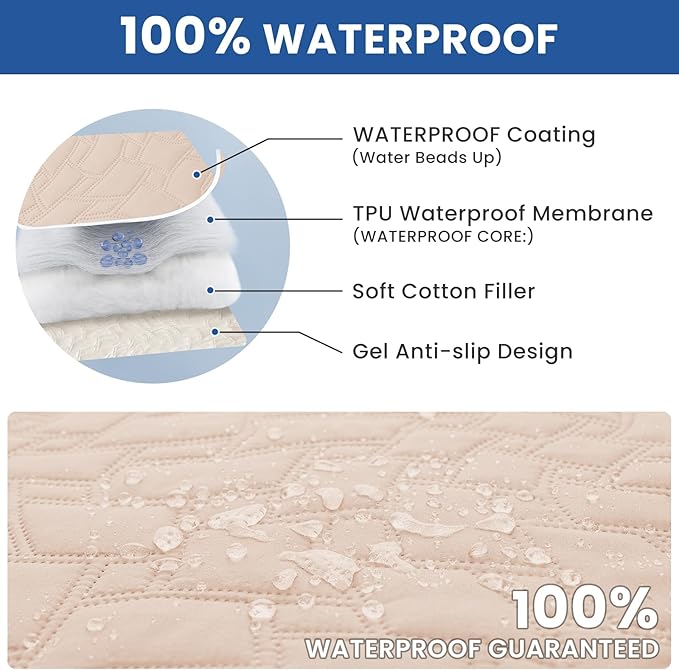 Waterproof Dog Bed Cover, Non-Slip Dog Blanket for Couch, Couch Covers for Dogs Washable, Pet Blanket for Furniture, Pet Bed Mat for Sofa, Car, Pet Supplies (52x82 Inch, Beige)