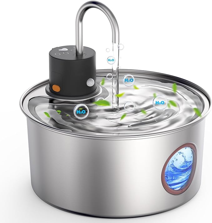 Wireless Cat Water Fountain Stainless Steel, Cordless Automatic Pet Water Dispenser for Cats Indoor, Small Dogs, 108oz/3.2L Rechargeable Pet Drinking Fountain with Motion Sensor
